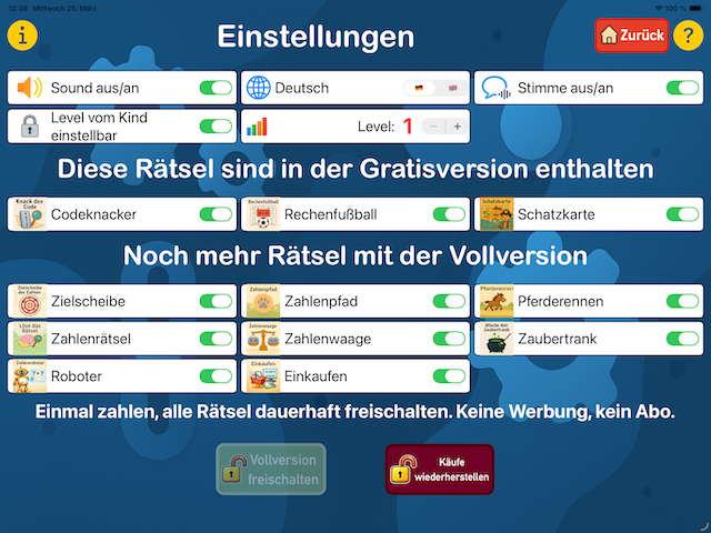 MatheKiste Spiele – Elternbereich